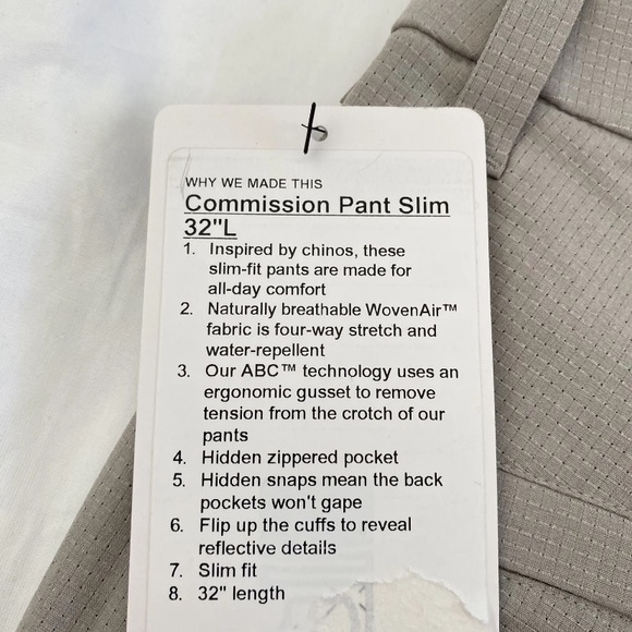 Lululemon Commission Pant Slim 32"L WovenAir RWLI Raw Linen Beige Men's Size 28 - Picture 5 of 5
